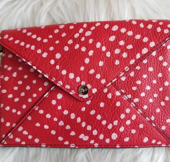 DVF Red and Pink Polka Dot Leather Envelope Wristlet - Picture 4 of 15